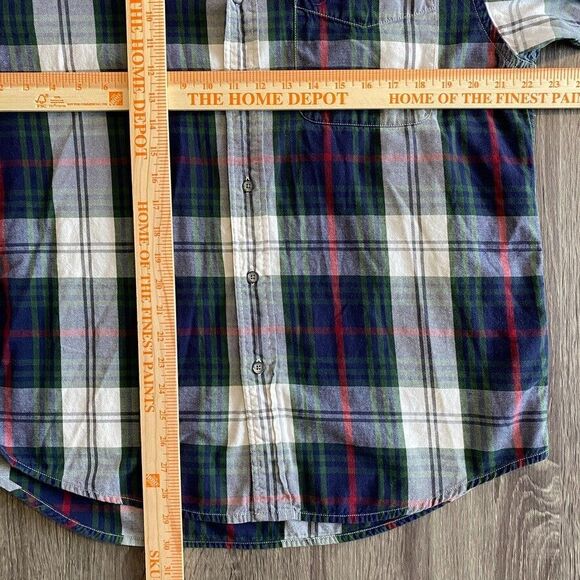 VTG Dockers Men's Small Plaid Flannel Cotton Button Down White Blue Green 90's - Picture 11 of 12